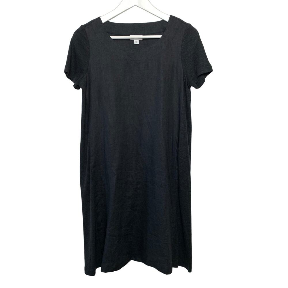 J.Jill Black Linen Tee Shirt Dress XS Petite Short Sleeve Scoop Neck Pure Jjill